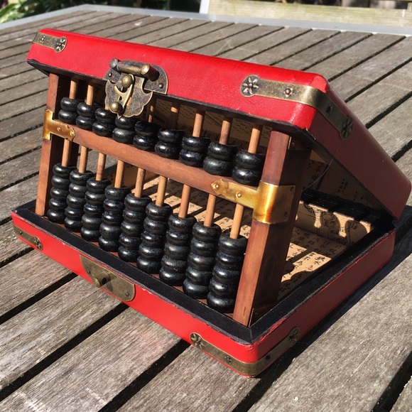 Vintage Chinese Leather Wrapped Box With Abacus